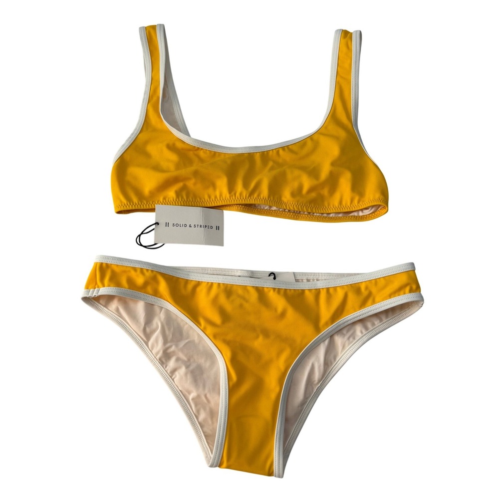 Solid & Striped SS Piping Bikini Set Yellow White Contrast Scoop Neck Medium NEW